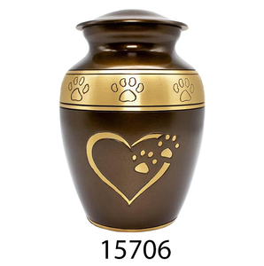 Urne funéraire unique en laiton pour animaux de compagnie avec symbole d'empreinte de patte représentant l'amour, le respect et la mémoire éternelle des animaux de compagnie - Product Image 2