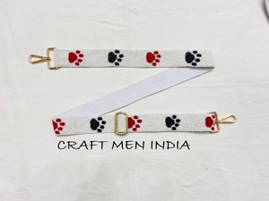 Accessoire de mode réglable à sangle de sac à main perlée multicolore personnalisée faite à la main avec conception de boule d'impression de patte pour sacs - Product Image 5