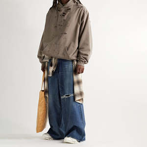 Vente en gros de sweat à capuche zippé croisé brodé et lavé à l'acide vintage pour hommes en éponge française - Product Image 3