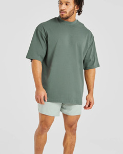 T-shirt homme surdimensionné à épaules tombantes, personnalisé avec logo, en coton mélangé respirant, idéal pour la gym et le streetwear. - Product Image 3