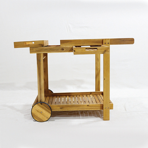 Carro de barra de madera de acacia portátil con estante de almacenamiento y parte superior de bandeja extraíble para comedor interior al aire libre - Product Image 5