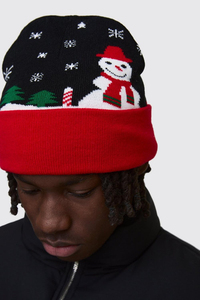 Christmas Theme Knit Beanie 100% Wool Folded Cuff Unisex Warm Winter Hat Holiday Style Jacquard Knit Hats - Product Image 5
