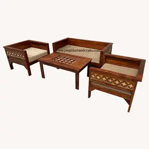 Hoàng Gia Phong Cách Cổ Sang Trọng Đồ Nội Thất Phòng Khách Sofa Set 4 Chỗ Ngồi 1 + 1 + 2 Khách Sạn Bằng Gỗ Brass Làm Việc Sofa Set Với Bàn Cà Phê