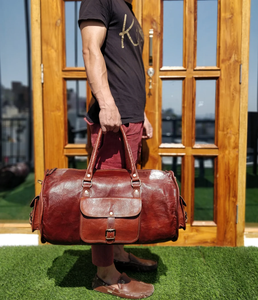 กระเป๋าหนังแพะทำมือคุณภาพสูงของแท้กระเป๋าดัฟเฟิลแฟชั่นสำหรับเดินทางชายและหญิง - Product Image 1