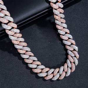 Diamante de cadena de eslabones cubanos de Miami chapado en oro blanco de mezcla de oro rosa de plata sólida - Product Image 1