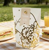 Sac cadeau alimentaire en papier coloré avec motif floral doré et décor 'MERCI' pour desserts, bonbons et cadeaux de fête