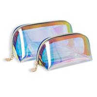 Pochette cosmétique holographique en PVC, transparente irisée, avec fermeture éclair, pour voyage, logo personnalisé, emballage cosmétique en gros