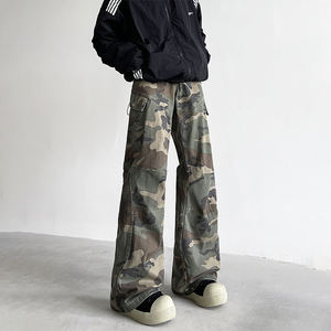 กางเกงขายาวลายพรางแฟชั่นแนวสตรีทของผู้ชายกางเกงผ้าฝ้ายเอวกลางมีซิปรูดด้านหน้าและกระเป๋า - Product Image 5