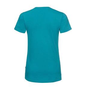 Camisetas personalizadas de algodón de punto azul puro con diseño de cuello en V, camiseta lisa para mujer - Product Image 4