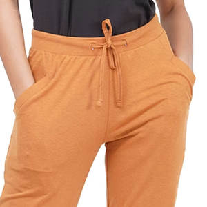 Pantalon plat en molleton de coton à séchage rapide 100% pour femmes, pantalon de yoga à jambe côtelée avec cordon de serrage à la taille - Product Image 2
