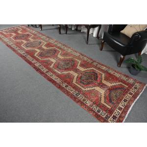Tapis classique en laine beige rouge 3.4x13.4 pieds Style Kilim grande surface tapis rectangulaires turcs support en latex pour couloir 10mm d'épaisseur - Product Image 5