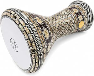 Gawharet El Fan, Tambor Darbuka Doumbek de 17.5 Pulgadas, Blanco Perla, con Rejilla, Dumbek Tabla, Percusión Egipcia - Product Image 3