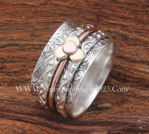 925สปินเนอร์โบโฮวินเทจแกะสลักด้วยมือเงินแท้ดอกไม้กังวลงานแต่งงานโรแมนติกของขวัญวันวาเลนไทน์ - Product Image 2