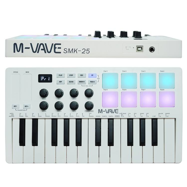 M-Vave SMK-25 MIDI Keyboard 25 Velocity Sensitive Keys Support Wireless With 8 RGB Drum Pads Control Console