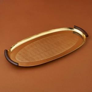 Plateaux de service en métal avec poignée en bois Plateau de service personnalisé Ramadan Special Premium Silver Finished Middle East Design - Product Image 3