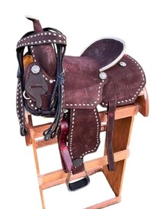Sillín occidental de caballo de cuero genuino de calidad superior Sillín occidental de carreras de barril para montar a caballo - Product Image 1