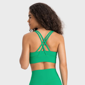 Soutien-gorge de sport léger en nylon élastique à soutien élevé pour femmes grande taille haut court Logo avant cristal Yoga course Fitness entraînement - Product Image 5
