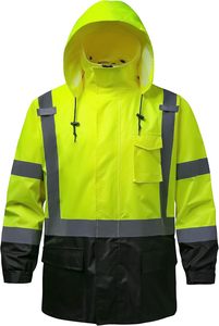 Vestes de pluie réfléchissantes pour hommes manteau de sécurité haute visibilité imperméable avec vestes de pluie réfléchissantes haute visibilité classe 3 - Product Image 6