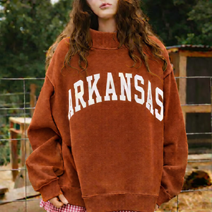 Women Oversized Long Mockneck Sweatshirt Front Logo Modern Winter Casual Wear Soft Fabric Relaxed Fit Pullover <b>Top</b> - Product Image 6