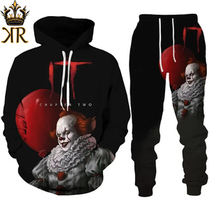 2023 Otoño Invierno hombres sudaderas con capucha conjunto de chándal película de terror payaso 3D estampado moda Sudadera con capucha pantalones traje divertido Unisex pulóver conjuntos - Product Image 4
