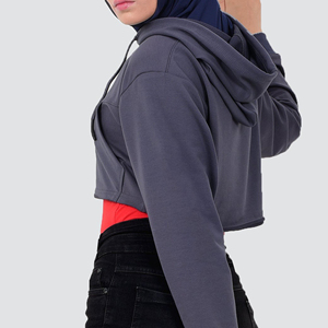 Sudadera con Capucha Corta para Mujer, de Felpa de Alta Calidad, con Logotipo Personalizado, Color Liso, de Algodón, Talla Grande - Product Image 4