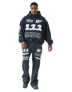 <b>Tech</b> Fleece Tracksuit for Men High Quality Customized Logo Jogger Sweatsuit Hood Breathable Zipper Acid <b>Wash</b> Printed Winter - Product Image 1