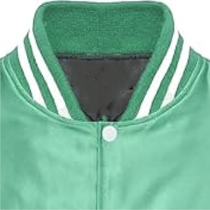 Chaqueta Varsity Premium para Hombre en Verde Espuma de Mar, Satinada y Brillante, Estilo Bomber Deportivo con Ribete Acanalado a Rayas, Alta Calidad - Product Image 3