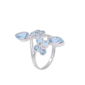 925 Sterling Silver Jewelry Rings Fashion Blue Topaz Cut Bezel Setting pour les filles en vrac - Product Image 2