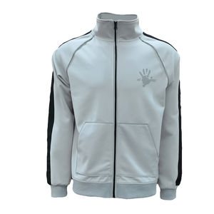 Ensemble de survêtement unisexe personnalisé en polyester pour le printemps, avec logo imprimé réfléchissant et rayures, 2 pièces, fermeture éclair, jogging pour homme, pour les fêtes et les clubs - Product Image 2