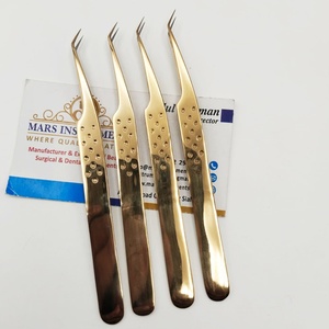 Pinzas Profesionales de Acero Inoxidable para Extensiones de Pestañas, Punta de Fibra de 45 Grados, Color Oro Plasma - Product Image 2