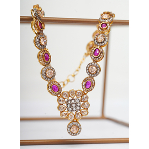 24 quilates oro plata doble chapado largo Mala conjunto rubí claro circón piedra hecha a mano mujer boda joyería collar mayorista - Product Image 1