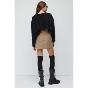 Mini-jupe droite en velours, design patchwork décontracté, taille empire, taille XS, tissu tricoté en élasthanne, utilisation été-hiver - Product Image 4