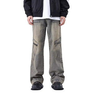 Venta caliente Custom Loose Fit Denim Pantalones vaqueros de los hombres Pantalones transpirables en blanco desteñido lavado Biker Unisex Denim Baggy Jeans - Product Image 1