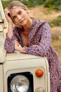 New Arrivals Women Fashion Elegance Casual Digital Printed Long Balloon Sleeves Ankle Length <b>Dress</b> With <b>Belt</b> - Product Image 6