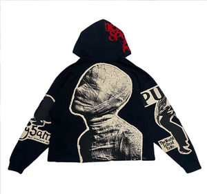 Sudadera con capucha y sudadera térmica unisex Sudadera con capucha bordada desgastada Sudadera con capucha de bloque de color con logotipo personalizado para hombre - Product Image 2