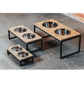 Support pour gamelle à chien en bois massif avec bols en acier inoxydable de qualité alimentaire - Product Image 3