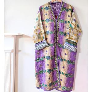 เสื้อแจ็กเก็ต Kantha ยาวเสื้อแจ็คเก็ตวินเทจใส่สบายสำหรับของขวัญคริสต์มาสเสื้อทำงาน Kantha quilting กระเป๋า kengali kimino - Product Image 2