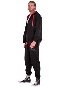 Sweat Jogging Impression Casual 2 Pièces Ensemble Survêtements 100% Coton Survêtements couleur unie noire Pantalon de survêtement unisexe - Product Image 4