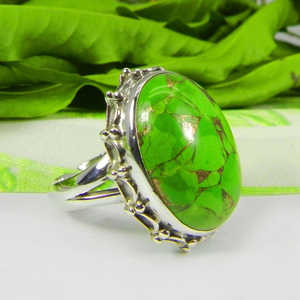 Anillo de declaración de piedras preciosas turquesas de cobre natural al por mayor, estilo bohemio, Plata de Ley chapada en rodio, material principal de platino, conjunto experto - Product Image 2