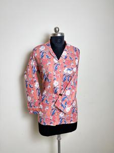 Top informal de algodón con estampado Floral Rosa Oral para mujer con decoración de botones de encaje Cuello tejido Sexy para Primavera Verano Otoño Invierno - Product Image 5