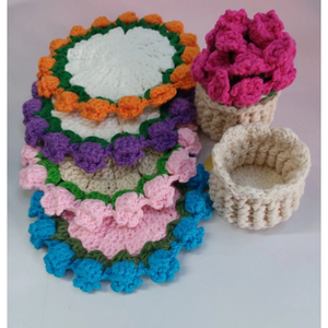 Posavasos de Ganchillo de Lana Hecho a Mano con Diseño de Rosa y Campanilla, Manta de Diseño Clásico Reutilizable de 5 mm de Grosor, Regalo para el Día de la Madre, Da Nang - Product Image 3