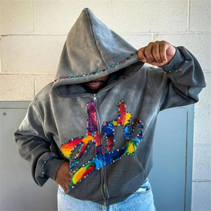 Sudaderas con Capucha de Invierno Bordadas con Pedrería, Impresas Personalizadas al por Mayor, Estilo Vintage, 100% Algodón, Servicio OEM - Product Image 2