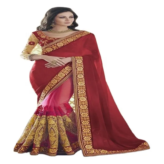 Elegante moda ultimo Design Saree Georgette con ricamo pesante lavoro tessuto confortevole sari indiano di alta qualità 2023 India