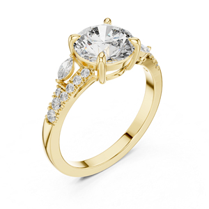 Bague en or jaune 14 carats avec diamants taille marquise et taille ronde pour femmes |    Vêtements de bureau |   Nouveau diamant cultivé - Product Image 3