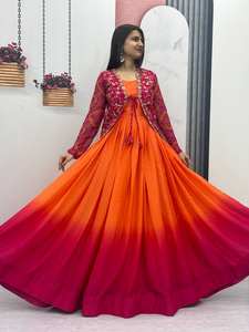 Dernière robe Koti Anarkali brodée en soie pure chinon de créateur par FabZone - Product Image 2