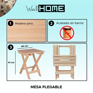 Tavolo da Giardino Pieghevole WELL HOME con Finitura Non Verniciata per Uso Esterno - Product Image 2