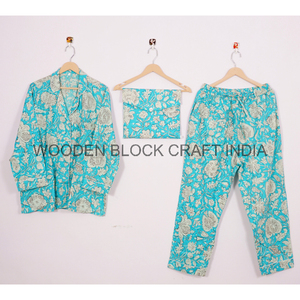 Conjunto de Pijama de Algodón para Mujer, Vestido Perfecto para Dormir en Todas las Estaciones, Nuevo Turquesa, Hecho a Mano en India, Hermoso y Ligero, 100% - Product Image 1