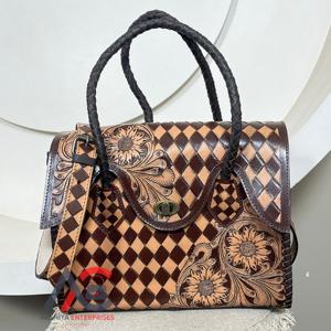 Bolso Tote de Cuero Vacuno a Cuadros, Bolso de Hombro de Piel con Pelo Hecho a Mano para Mujer, Correa Ajustable, Bolsos de Regalo de Moda - Product Image 1