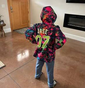 Directo industria venta al por mayor 3D bordado personalizado cosido Graffiti patrón neón verde-blanco 3D deportes pulóver Sudadera con capucha - Product Image 2