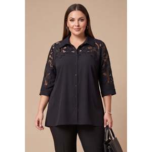 Chemise noire à détails Gupur, grande taille - Product Image 1